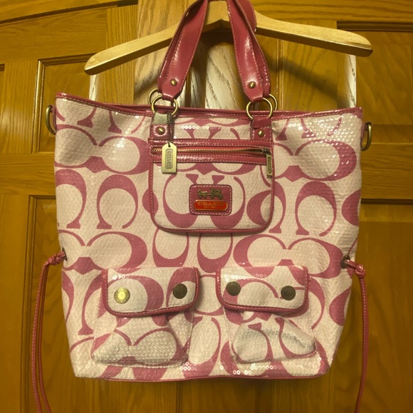 Coach Pink Signature Pattern Tote - Picture 1 of 13